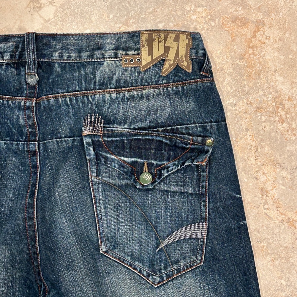 Search & Destroy Lust Jeans Mens 38x34 Blue Denim Distressed Straight Leg Pants